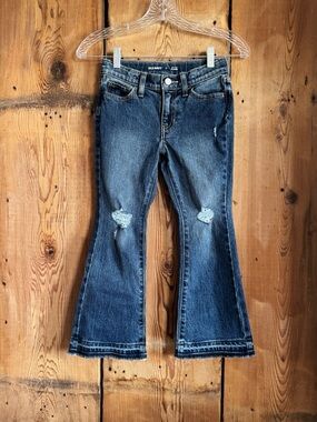 Sz 7 Girl’s Old Navy Medium Wash High-Waisted Denim Ripped Flare Jeans NWOT